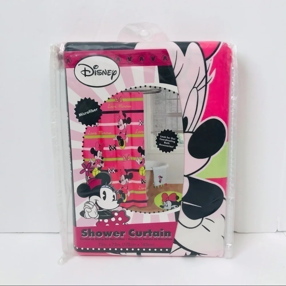 New! Disney Minnie Mouse Y2K Vintage Microfiber Pink Girls Kids Shower Curtain